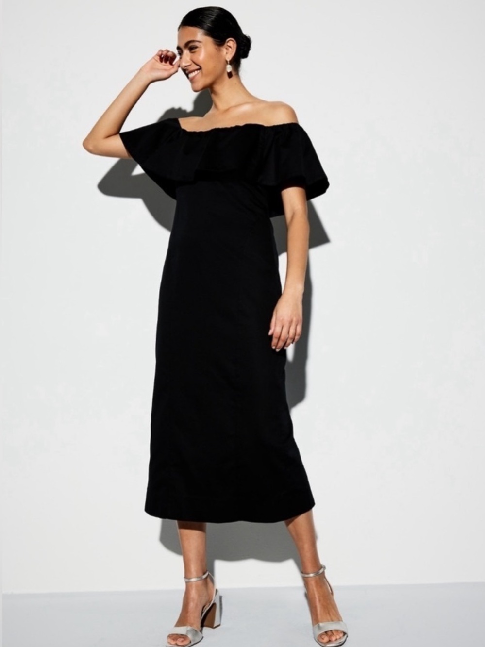 NWT! The Occasion by Old Navy Black Ruffle Midi Dress - Size Small Petite 🪂